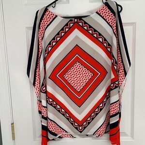Travelers by Chicos Womens Size L/XL Scarf Printed Top Abstract Split Sleeve
